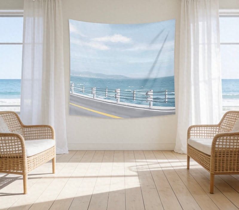 Coastal Road Wall Tapestry — Ocean View Aesthetic Bedroom & Living Room Decor