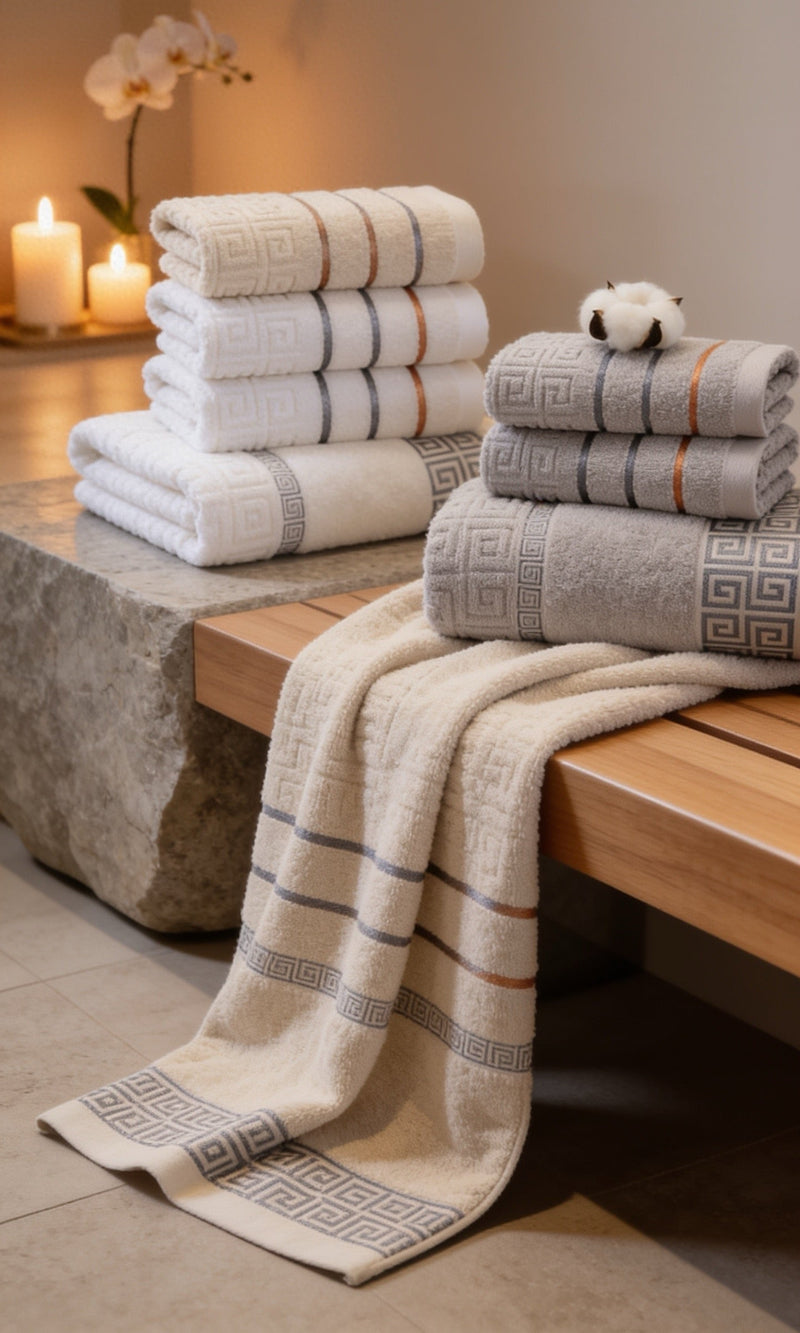 Hotel Style Cotton Bath Towel Set of 3 — Luxury Geometric Bathroom Towels