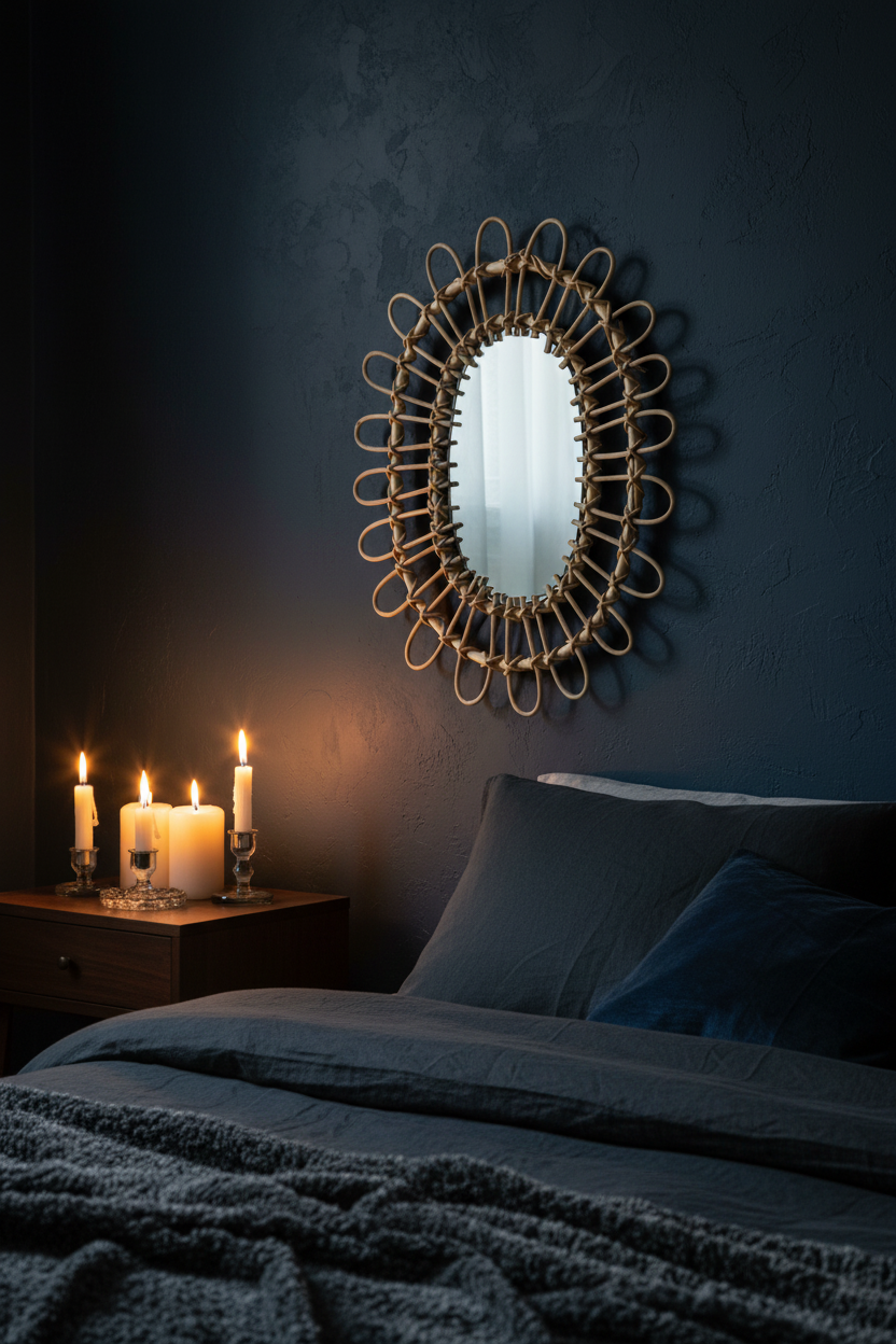 Rattan Wicker Style Decorative Mirror for Bedroom & Home Decor