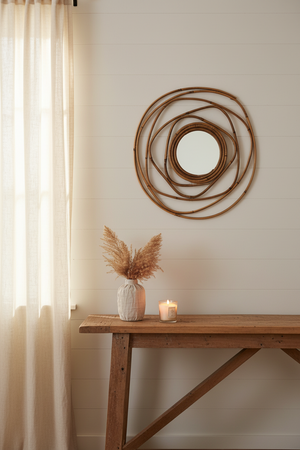 Rattan Wicker Style Decorative Mirror for Bedroom & Home Decor
