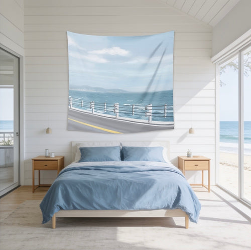 Coastal Road Wall Tapestry — Ocean View Aesthetic Bedroom & Living Room Decor