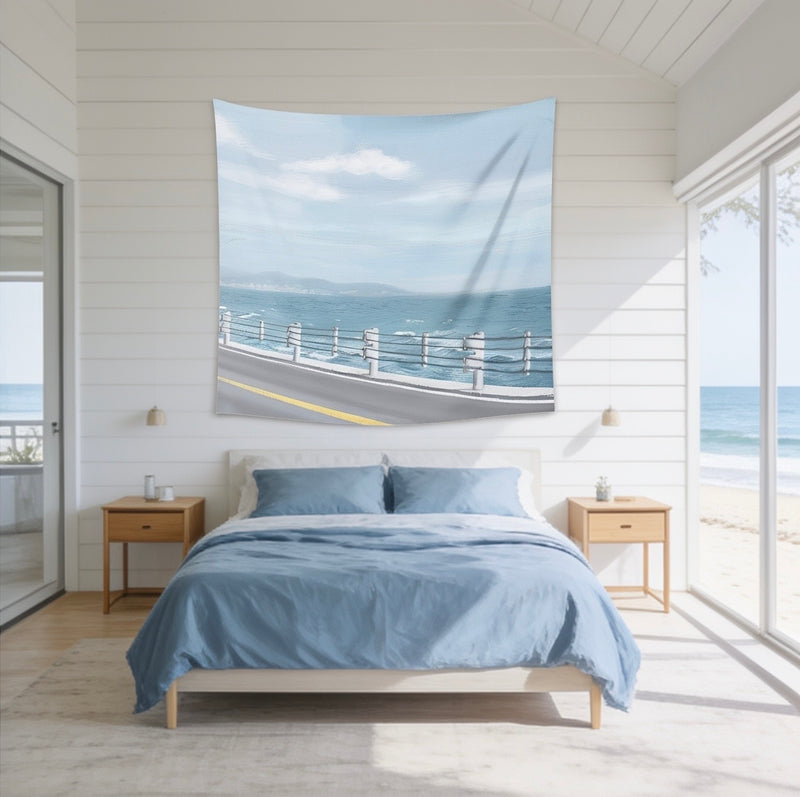 Coastal Road Wall Tapestry — Ocean View Aesthetic Bedroom & Living Room Decor