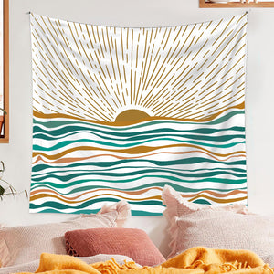 Boho Sun Wave Wall Tapestry — Celestial Bedroom & Living Room Decor