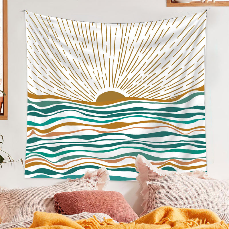 Boho Sun Wave Wall Tapestry — Celestial Bedroom & Living Room Decor