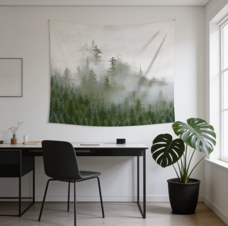 Misty Forest Wall Tapestry — Nature-Inspired Boho & Dark Academia Decor