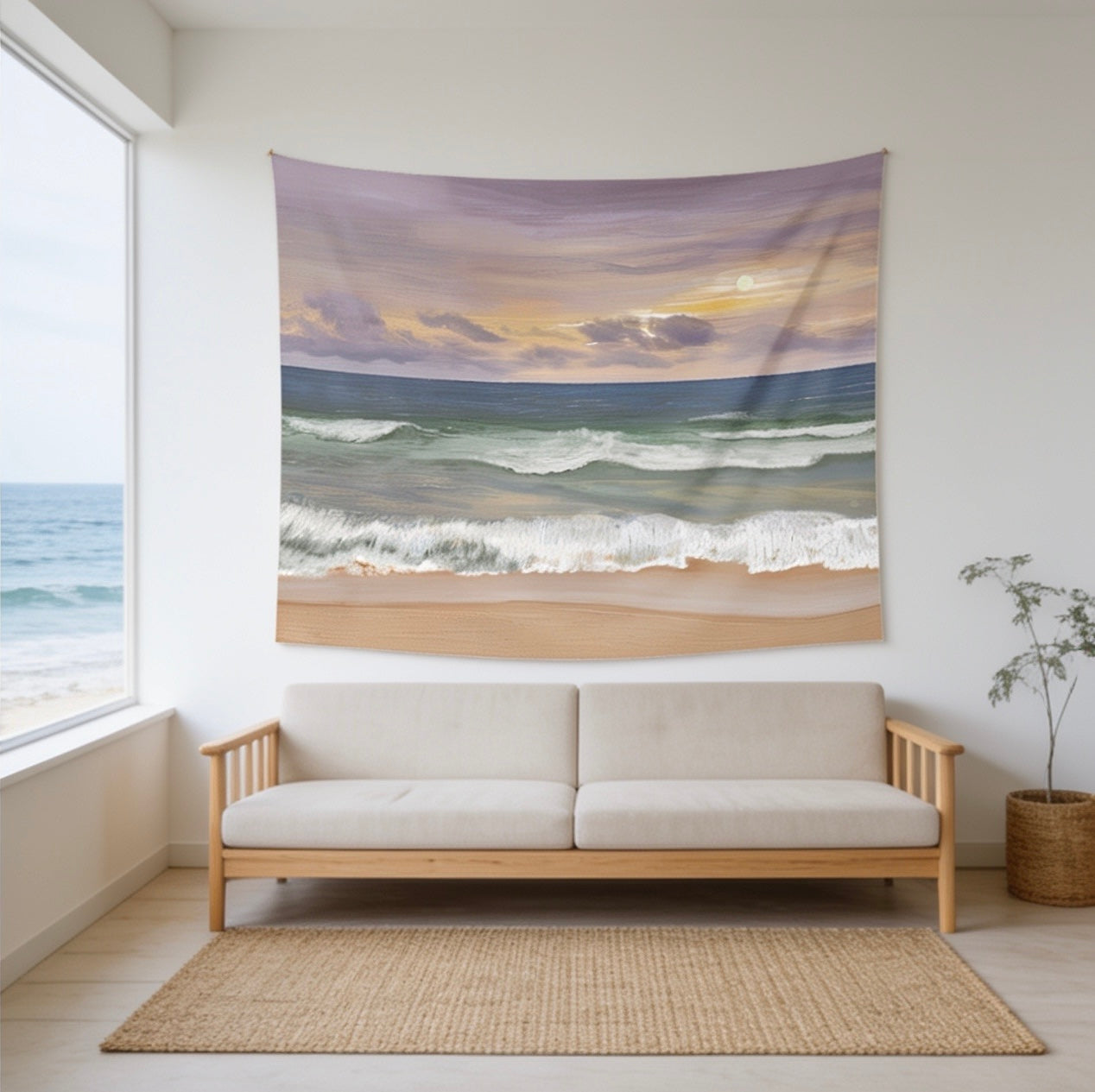 Sunset Beach Wave Wall Tapestry — Coastal Boho Bedroom & Living Room Decor