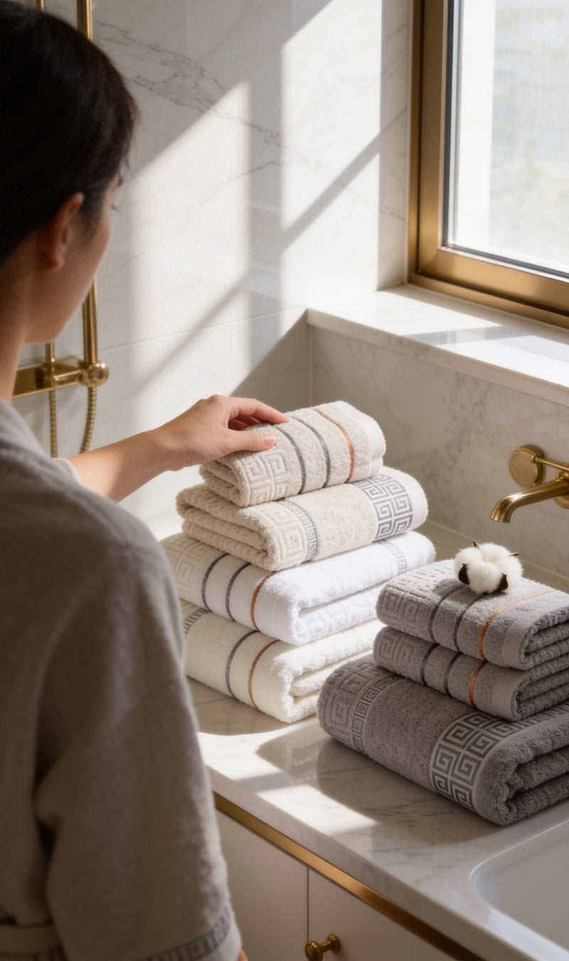 Hotel Style Cotton Bath Towel Set of 3 — Luxury Geometric Bathroom Towels