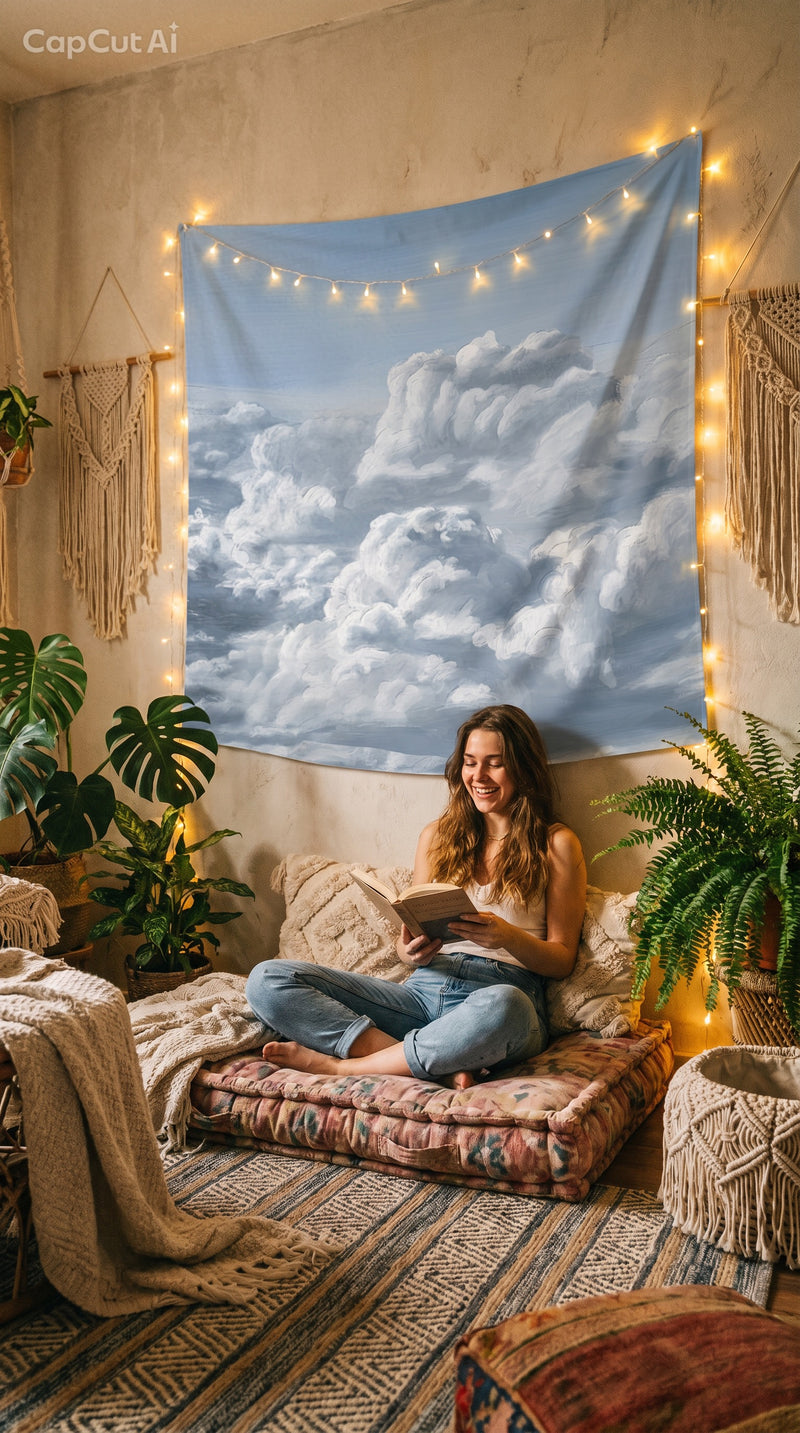 Dreamy Cloud Wall Tapestry — Aesthetic Bedroom & Meditation Room Decor