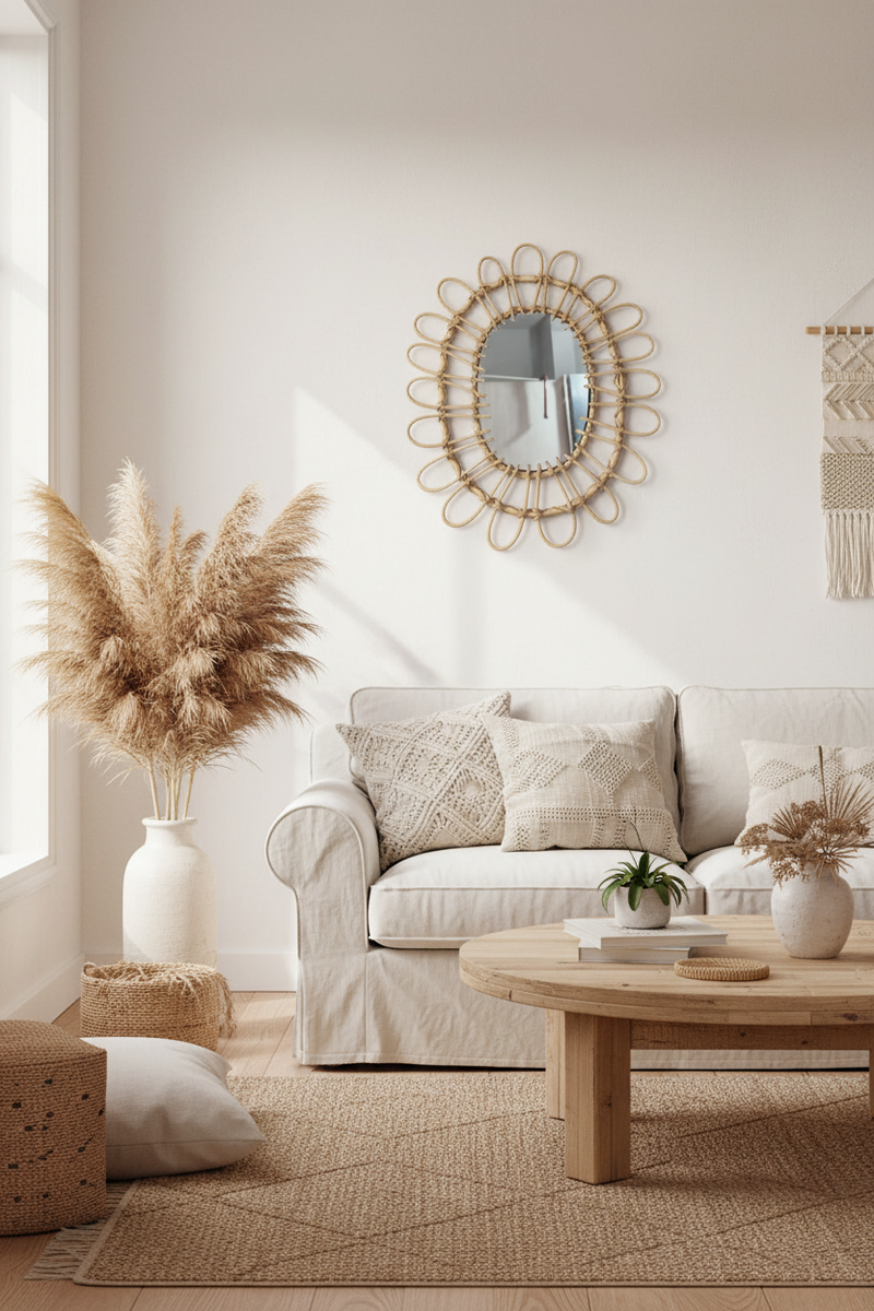 Rattan Wicker Style Decorative Mirror for Bedroom & Home Decor