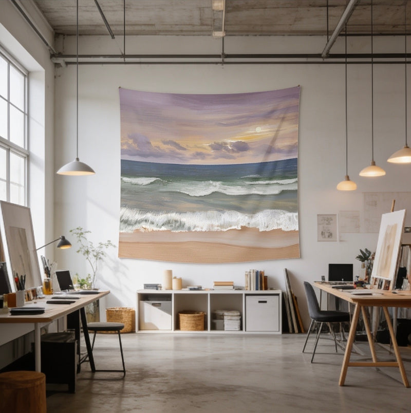 Sunset Beach Wave Wall Tapestry — Coastal Boho Bedroom & Living Room Decor