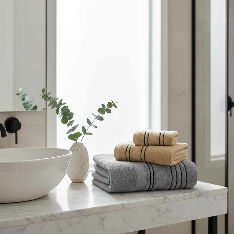 Hotel Style Luxury Cotton Stripe Bath Towel — Soft Absorbent Towel for Bathroom
