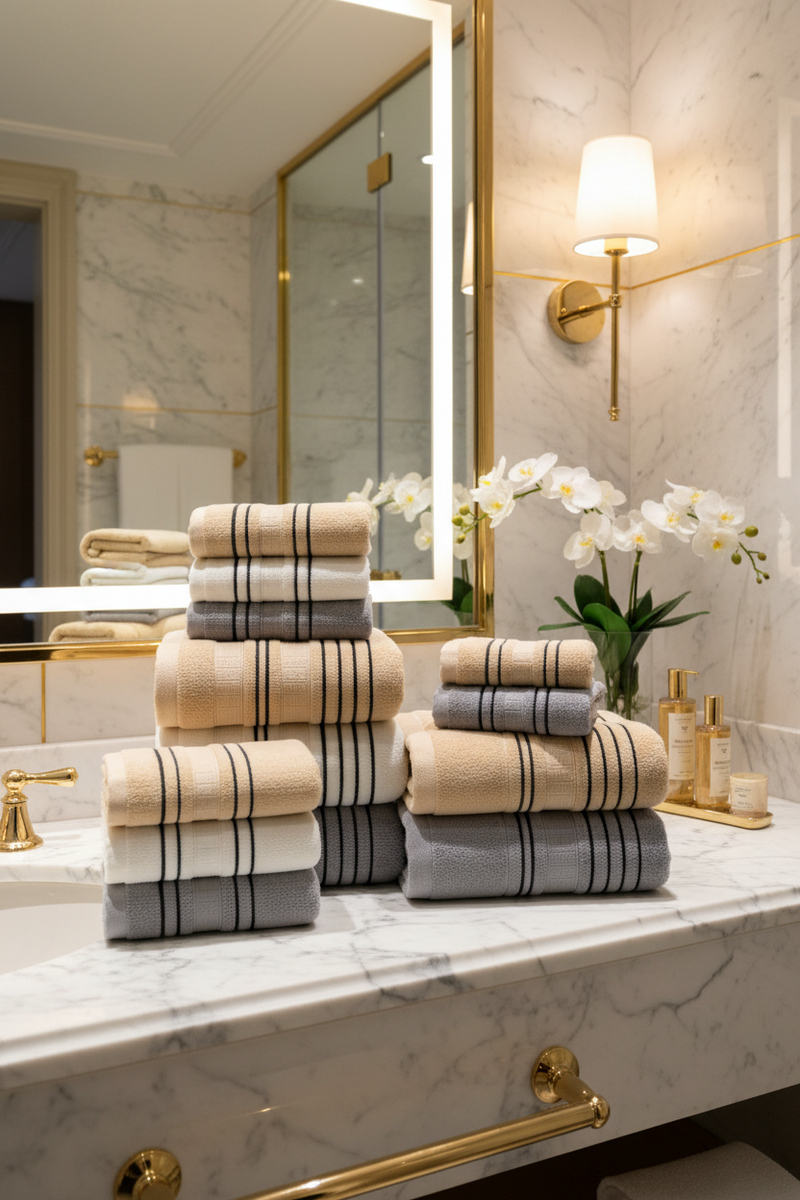 Hotel Style Luxury Cotton Stripe Bath Towel — Soft Absorbent Towel for Bathroom