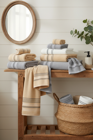 Hotel Style Luxury Cotton Stripe Bath Towel — Soft Absorbent Towel for Bathroom