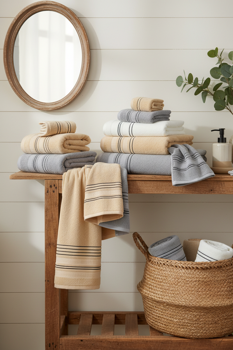 Hotel Style Luxury Cotton Stripe Bath Towel — Soft Absorbent Towel for Bathroom