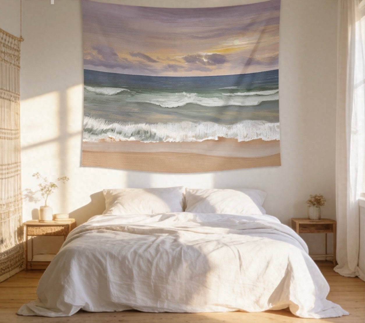 Sunset Beach Wave Wall Tapestry — Coastal Boho Bedroom & Living Room Decor