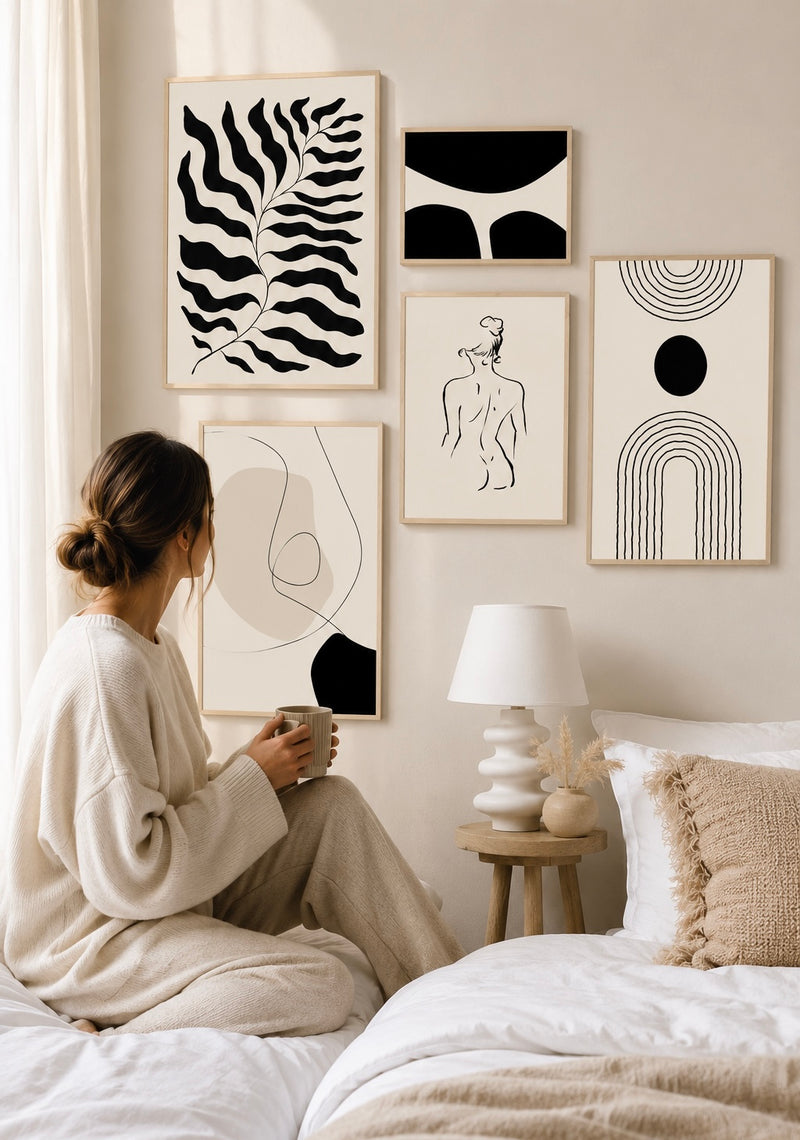 Boho Abstract Bohemian Style Canvas Wall Art — Minimalist Print for Bedroom & Living Room