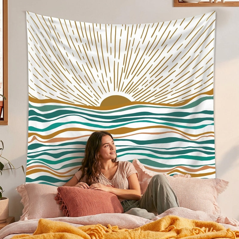Boho Sun Wave Wall Tapestry — Celestial Bedroom & Living Room Decor