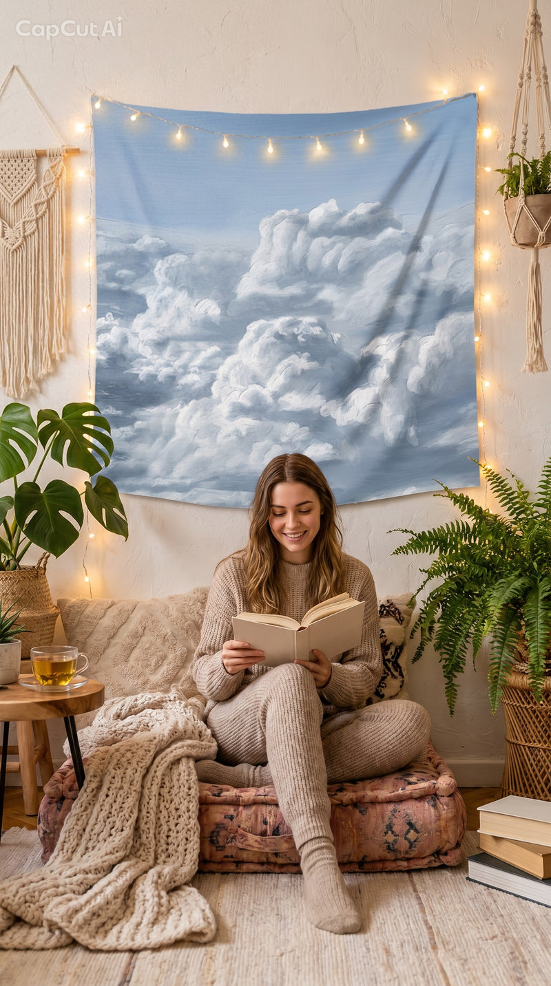 Dreamy Cloud Wall Tapestry — Aesthetic Bedroom & Meditation Room Decor