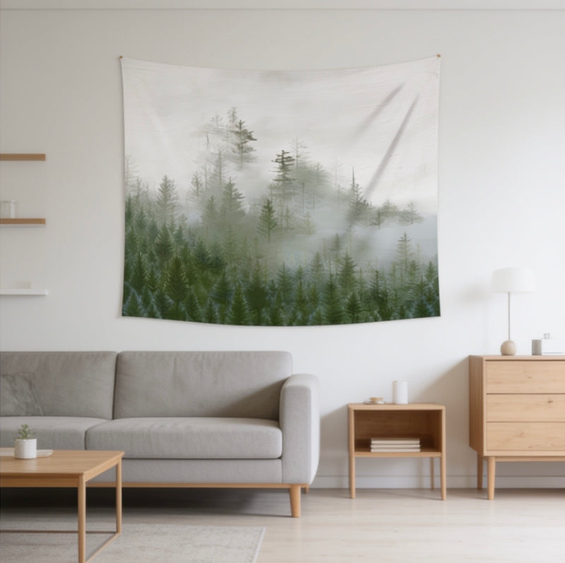 Misty Forest Wall Tapestry — Nature-Inspired Boho & Dark Academia Decor