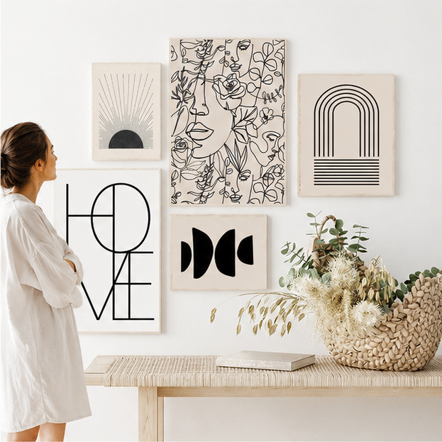 Boho Abstract Bohemian Style Canvas Wall Art — Minimalist Print for Bedroom & Living Room