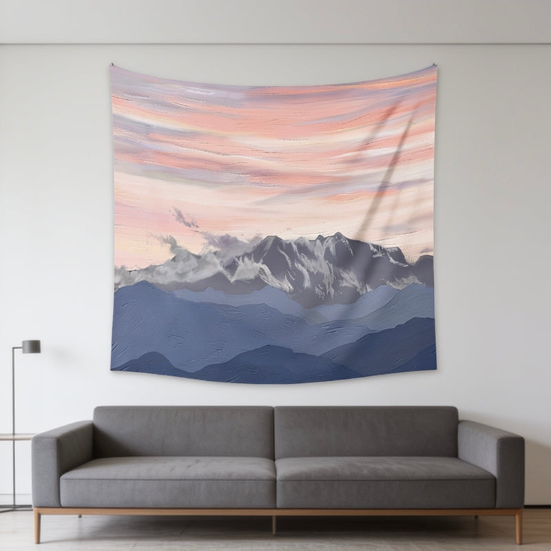 Snowy Mountain Sunset Wall Tapestry — Aesthetic Nature Bedroom & Boho Decor