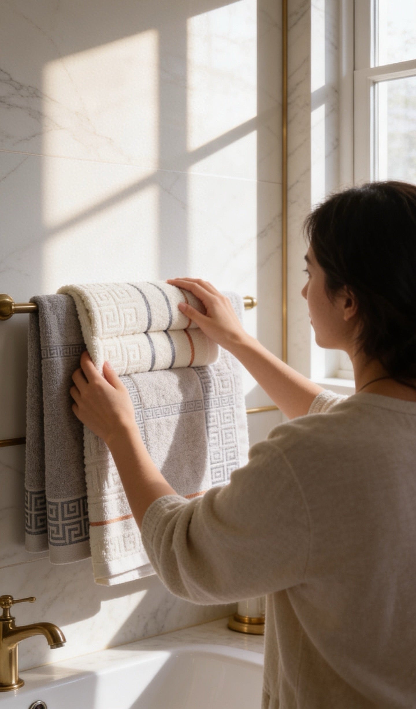 Hotel Style Cotton Bath Towel Set of 3 — Luxury Geometric Bathroom Towels