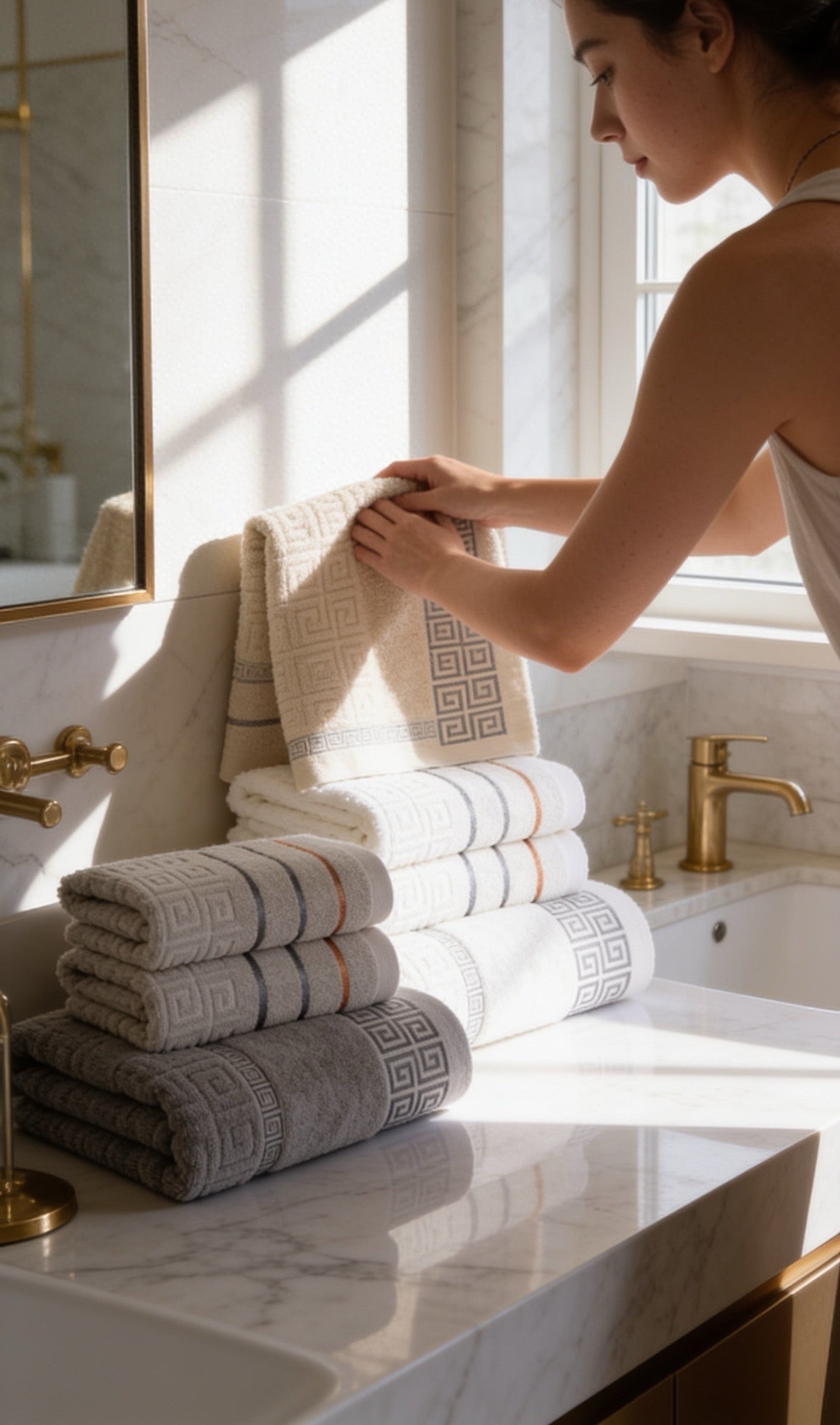 Hotel Style Cotton Bath Towel Set of 3 — Luxury Geometric Bathroom Towels