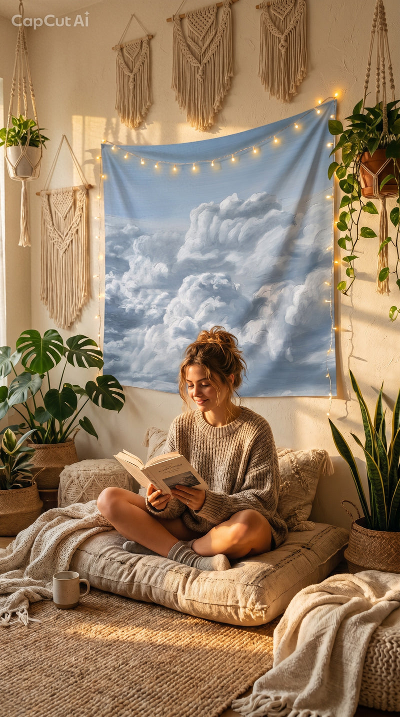 Dreamy Cloud Wall Tapestry — Aesthetic Bedroom & Meditation Room Decor