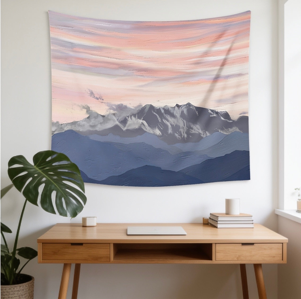 Snowy Mountain Sunset Wall Tapestry — Aesthetic Nature Bedroom & Boho Decor