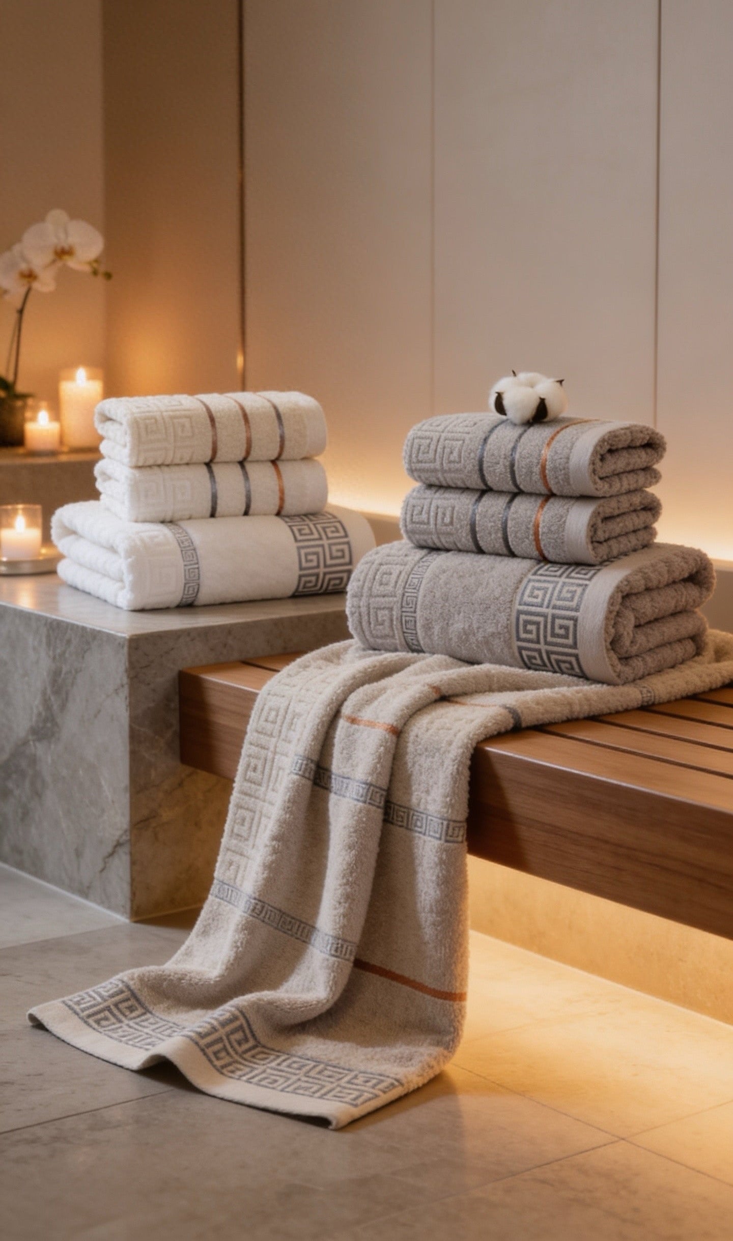 Hotel Style Cotton Bath Towel Set of 3 — Luxury Geometric Bathroom Towels