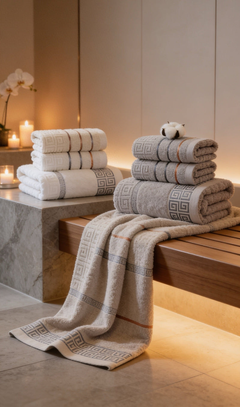 Hotel Style Cotton Bath Towel Set of 3 — Luxury Geometric Bathroom Towels