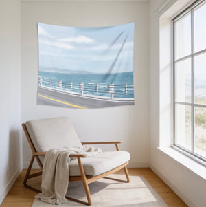 Coastal Road Wall Tapestry — Ocean View Aesthetic Bedroom & Living Room Decor