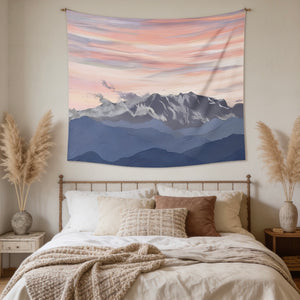 Snowy Mountain Sunset Wall Tapestry — Aesthetic Nature Bedroom & Boho Decor