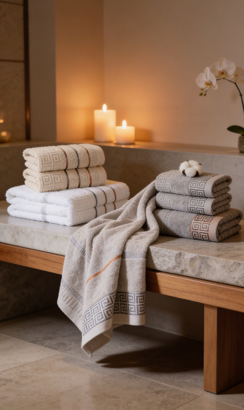 Hotel Style Cotton Bath Towel Set of 3 — Luxury Geometric Bathroom Towels