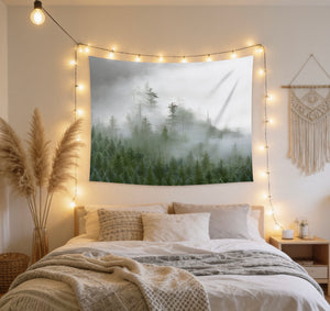 Misty Forest Wall Tapestry — Nature-Inspired Boho & Dark Academia Decor