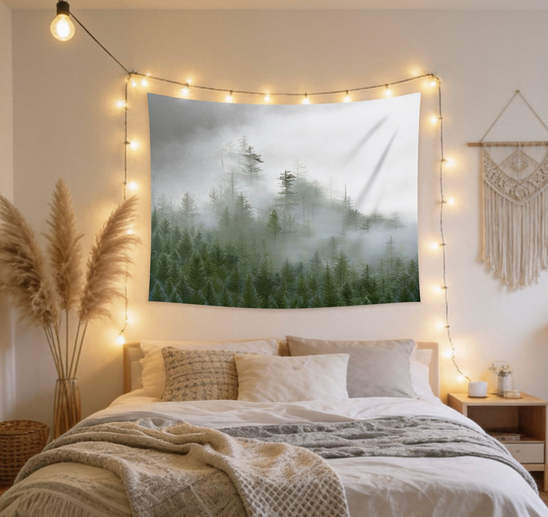 Misty Forest Wall Tapestry — Nature-Inspired Boho & Dark Academia Decor