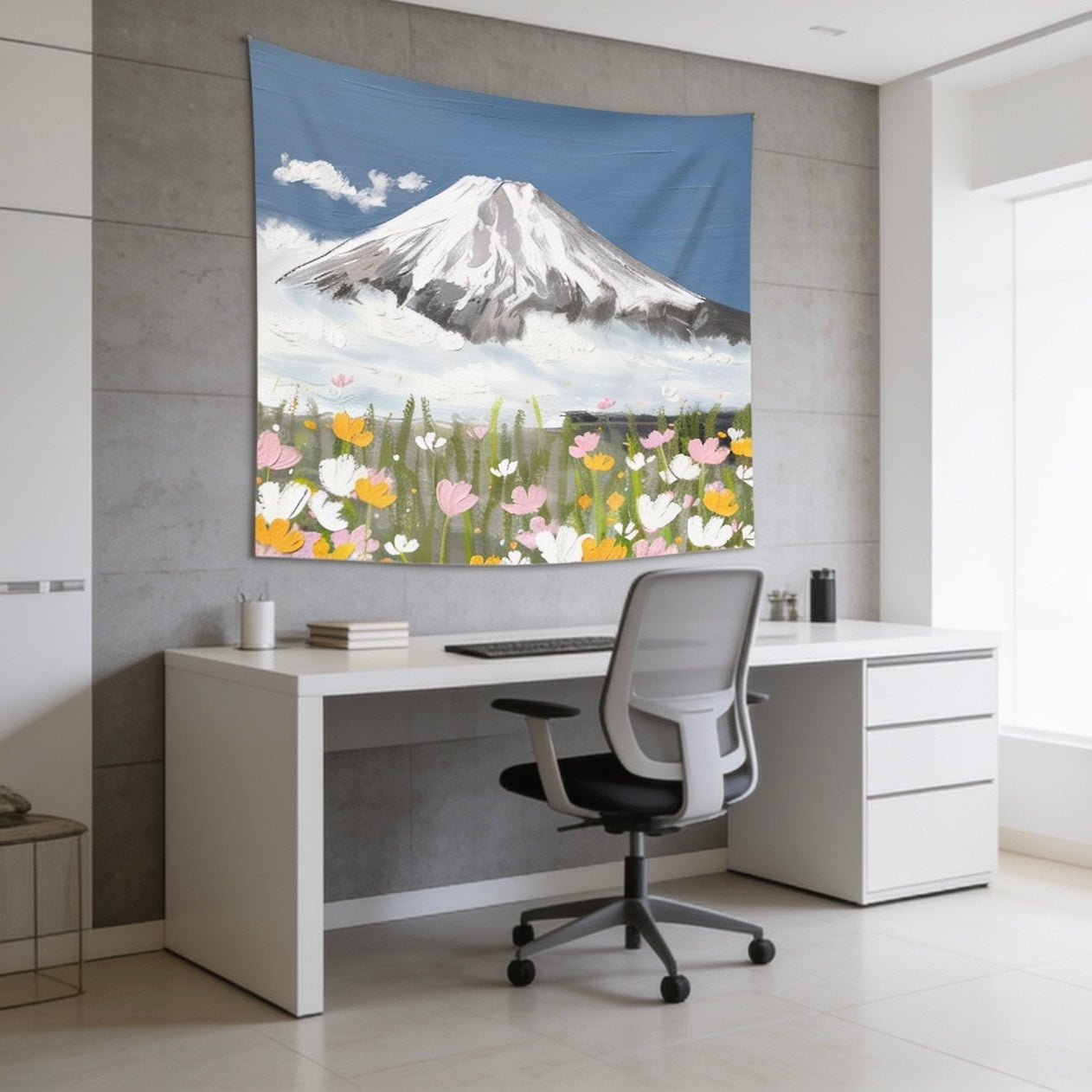 Snow-Capped Mountain Wildflower Wall Tapestry — Aesthetic Nature Bedroom & Boho Decor