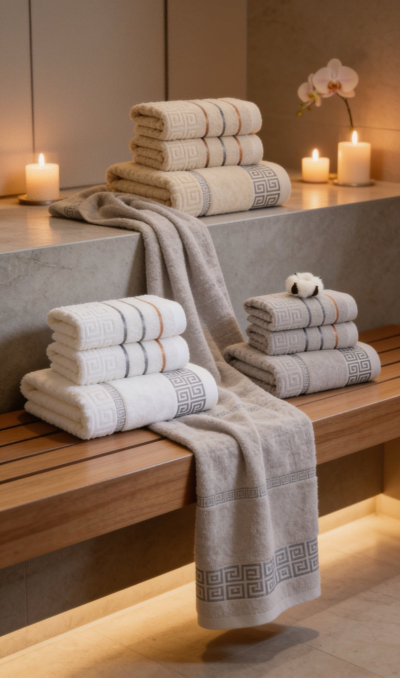 Hotel Style Cotton Bath Towel Set of 3 — Luxury Geometric Bathroom Towels