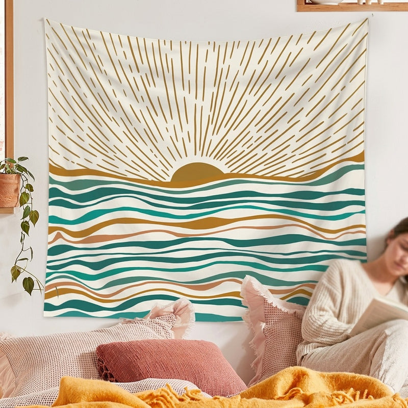 Boho Sun Wave Wall Tapestry — Celestial Bedroom & Living Room Decor