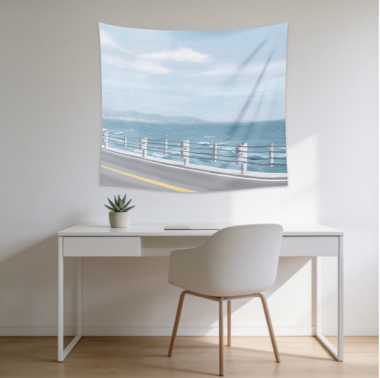 Coastal Road Wall Tapestry — Ocean View Aesthetic Bedroom & Living Room Decor