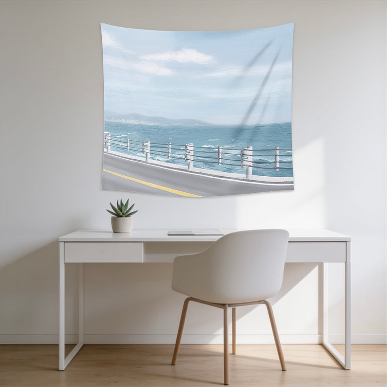 Coastal Road Wall Tapestry — Ocean View Aesthetic Bedroom & Living Room Decor