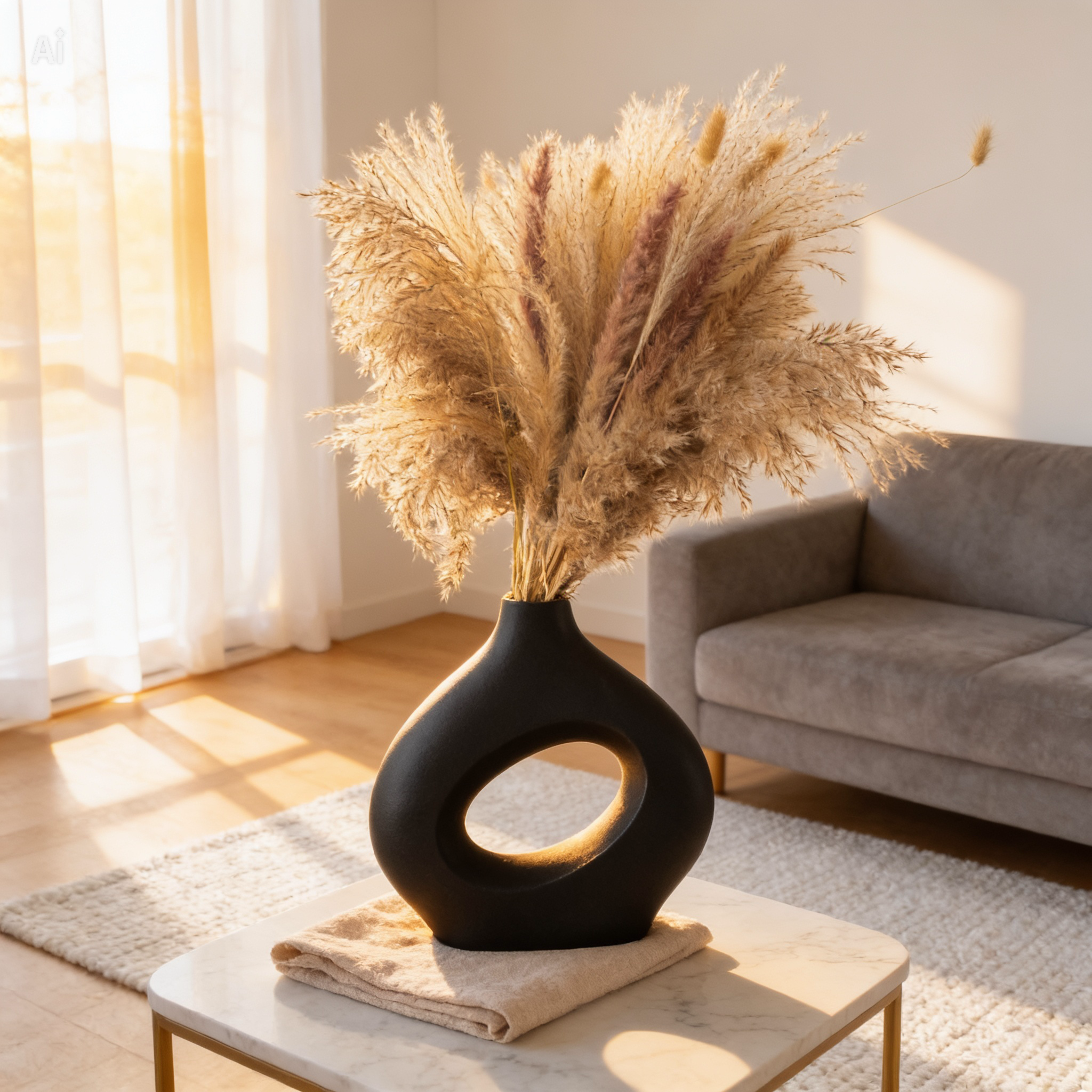 Matte Ceramic Ring Vase — Modern Boho Home Decor | White & Black