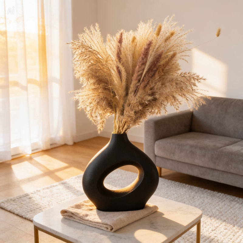 Matte Ceramic Ring Vase — Modern Boho Home Decor | White & Black