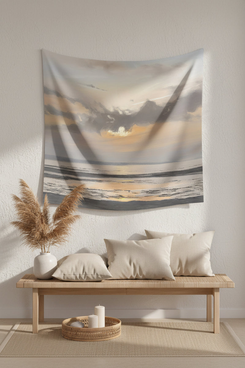 Moody Sunset Beach Wall Tapestry — Coastal Boho Bedroom & Living Room Decor