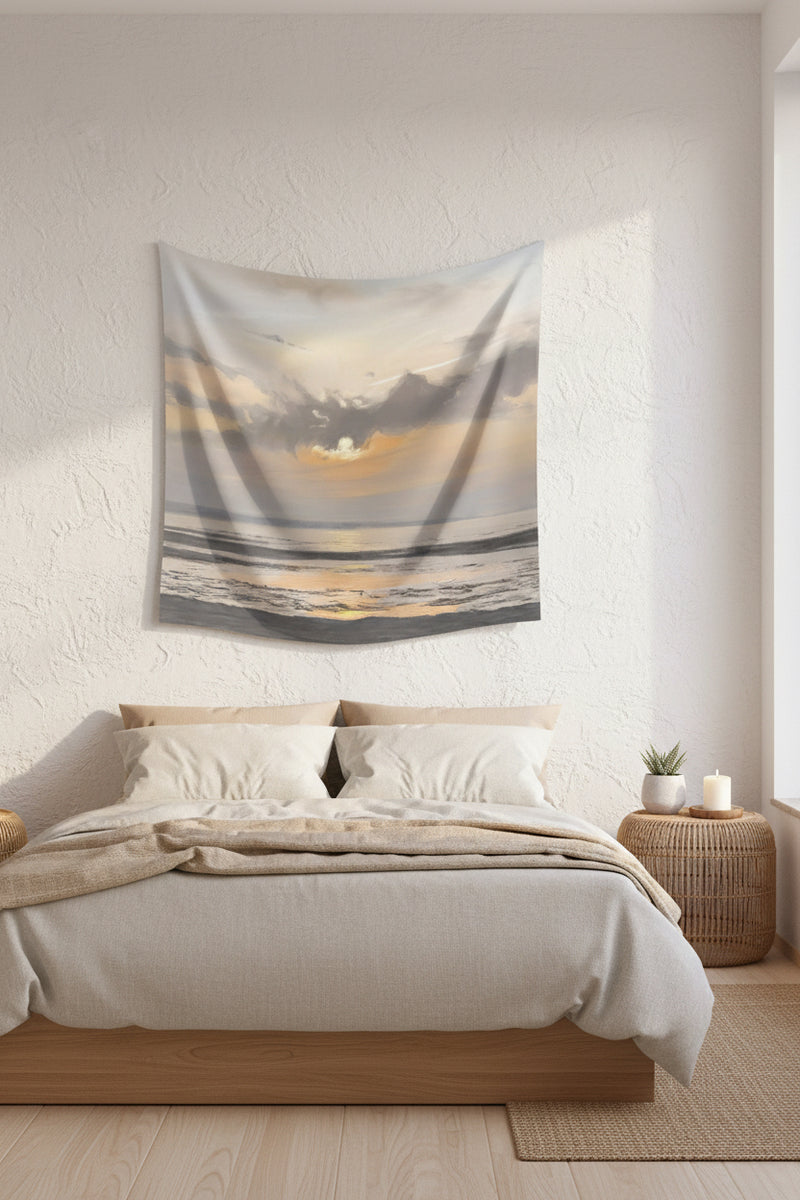 Moody Sunset Beach Wall Tapestry — Coastal Boho Bedroom & Living Room Decor